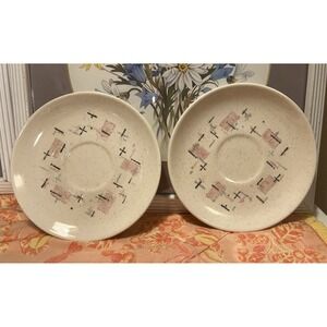 Vernon Ware Tickled Pink Saucer Plate Set of 2 Mid Century Mod MCM California US